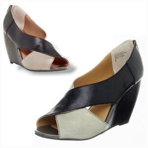 Seychelles Anthro Leather Common Ground Pump Wedge Neutrals Shoes Zip Back 👠